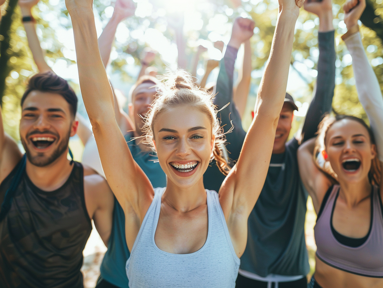 Група активних людей після успішного тренування